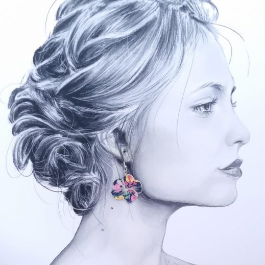 Boucles d'oreilles papillon et hibiscus en liberty dreams of summer multicolore Boucles d'oreilles papillon et hibiscus en liberty dreams of summer multicolore