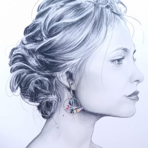 Boucles d'oreilles papillon et hibiscus en liberty dreams of summer multicolore Boucles d'oreilles papillon et hibiscus en liberty dreams of summer multicolore