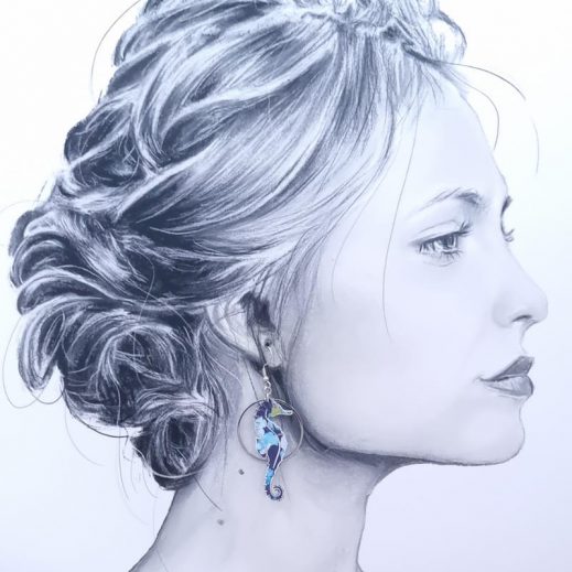 Boucles d'oreilles Hippocampe et méduse en liberty purley meadow marine Boucles d'oreilles Hippocampe et méduse en liberty purley meadow marine