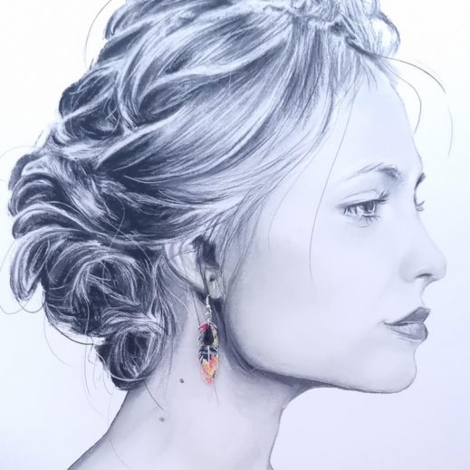 Boucles d'oreilles oiseau colibri et plume en liberty Dreams of summer multicolor Boucles d'oreilles oiseau colibri et plume en liberty Dreams of summer multicolor