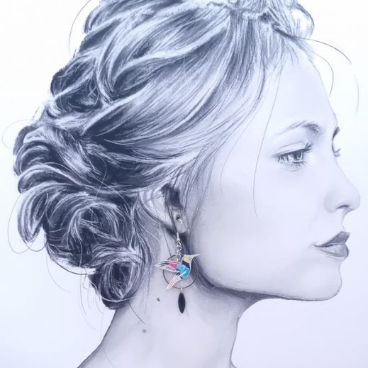 Boucles d'oreilles oiseau colibri et plume en liberty Dreams of summer multicolor Boucles d'oreilles oiseau colibri et plume en liberty Dreams of summer multicolor