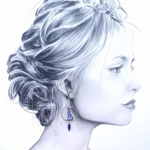 Boucles d'oreilles Loup taille médium en liberty Capel Indigo Boucles d'oreilles Loup taille médium en liberty Capel Indigo