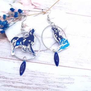 Boucles d'oreilles Loup taille médium en Tissu féérie bleue