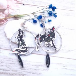 Boucles d'oreilles Loup taille médium en Tissu liberty Erica noir