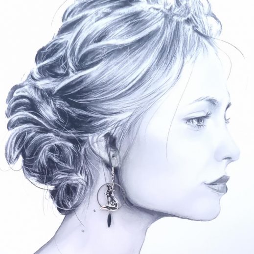 Boucles d'oreilles Lune et Loup taille médium en Tissu liberty Erica noir Boucles d'oreilles Lune et Loup taille médium en Tissu liberty Erica noir