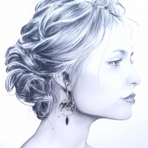 Boucles d'oreilles Loup taille médium en Tissu liberty Erica noir Boucles d'oreilles Loup taille médium en Tissu liberty Erica noir