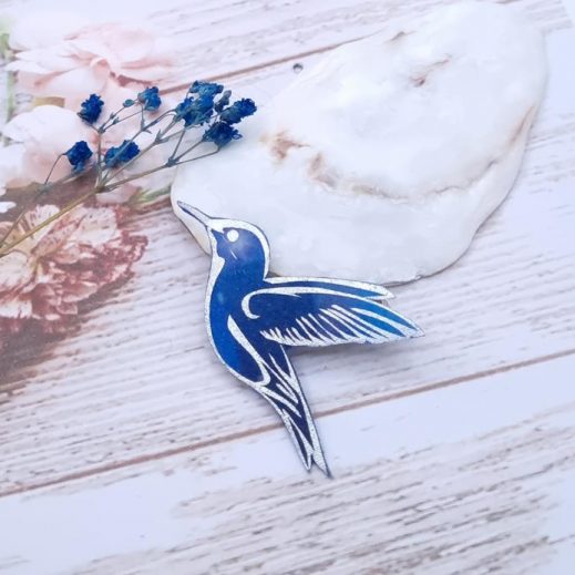 Broche colibri en tissus féérie bleu