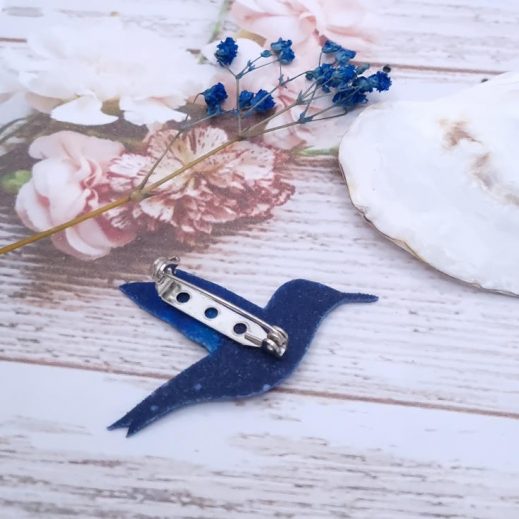 Broche colibri en tissus féérie bleu Broche colibri en tissus féérie bleu