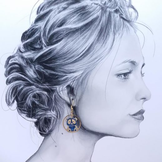 Boucles d'oreilles Panda et bambou en Liberty Emma and Georgina bleu Boucles d'oreilles Panda et bambou en Liberty Emma and Georgina bleu