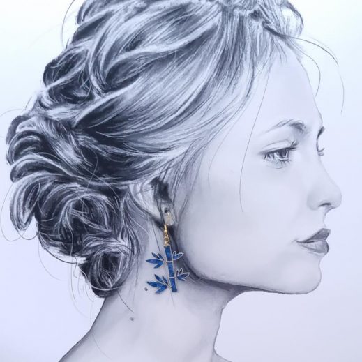 Boucles d'oreilles Panda et bambou en Liberty Emma and Georgina bleu Boucles d'oreilles Panda et bambou en Liberty Emma and Georgina bleu