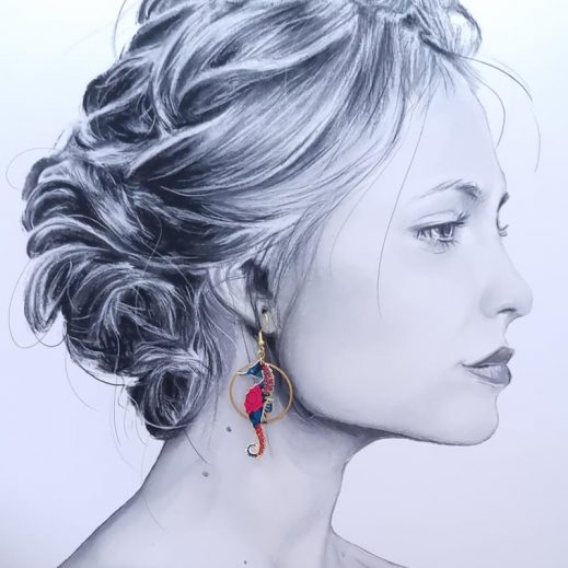 Boucles d'oreilles Hippocampe et méduse en liberty Ciara pétrole Boucles d'oreilles Hippocampe et méduse en liberty Ciara pétrole