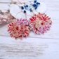 Boucles d'oreilles grandes créoles grands tournesols en Tissu Sakura rouge
