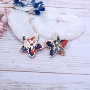 Fleur de tiaré Réversibles en Tissu liberty Thorpe rouille et Mitsi Hibiscus pour créoles (fil 2.5mm)