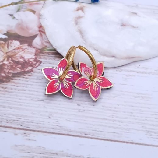 Boucles d'oreilles fleur de tiaré Réversibles en Tissu Betsy Candy kiss et erica noir Boucles d'oreilles fleur de tiaré Réversibles en Tissu Betsy Candy kiss et erica noir