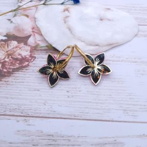 Boucles d'oreilles fleur de tiaré Réversibles en Tissu Betsy Candy kiss et erica noir