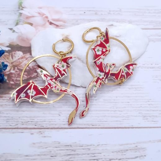 Boucles Dragons Réversibles en Tissu liberty Ianthe et Mitsi valéria rubis Boucles Dragons Réversibles en Tissu liberty Ianthe et Mitsi valéria rubis