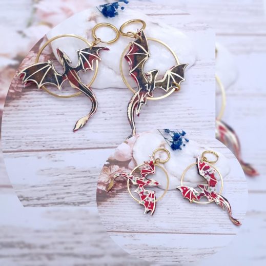 Boucles Dragons Réversibles en Tissu liberty Heritage Automn et Mitsi valéria rubis