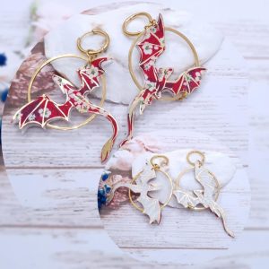 Boucles Dragons Réversibles en Tissu liberty Ianthe et Mitsi valéria rubis