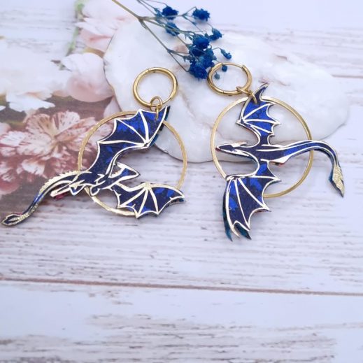 Boucles Dragons Réversibles en Tissu liberty Capel indigo et Ciara pétrole Boucles Dragons Réversibles en Tissu liberty Capel indigo et Ciara pétrole