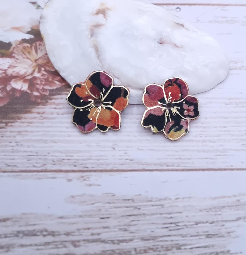 Fleur de cerisier Réversibles en Tissu liberty Dream of summer burnt et Ciara fauve (fil 2.5mm)