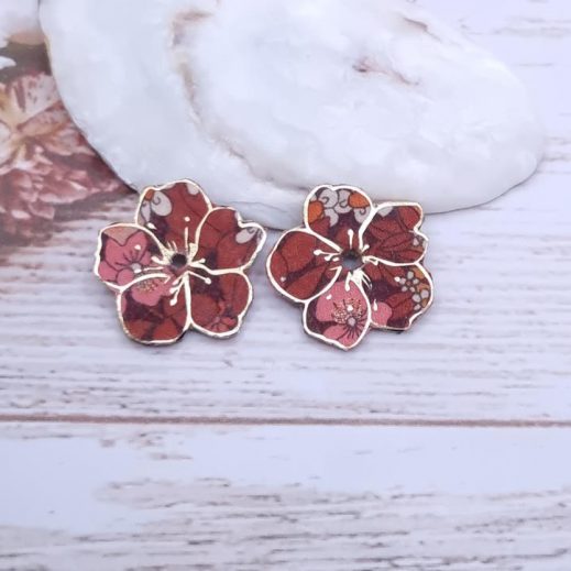 Fleur de cerisier Réversibles en Tissu liberty Dream of summer burnt et Ciara fauve (fil 2.5mm) Fleur de cerisier Réversibles en Tissu liberty Dream of summer burnt et Ciara fauve (fil 2.5mm)