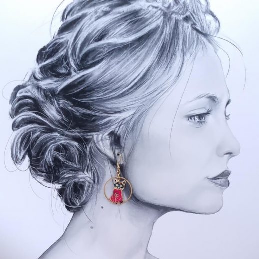 Boucles d'oreilles chats en liberty Ciara pétrole Boucles d'oreilles chats en liberty Ciara pétrole