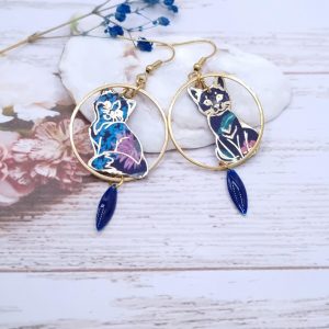 Boucles d'oreilles chats en liberty Purley Meadow marine