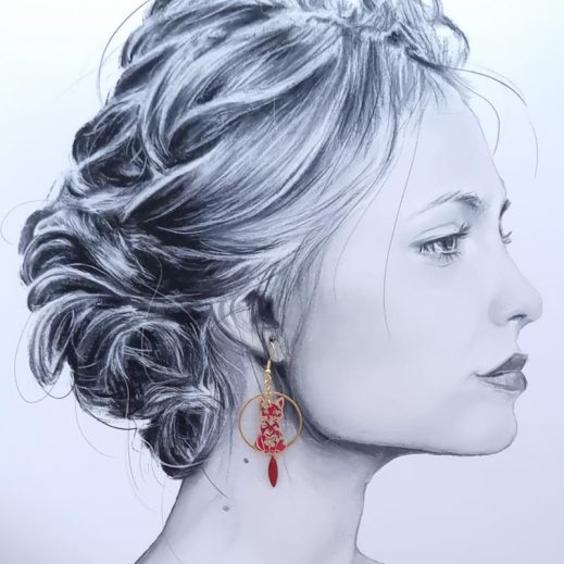 Boucles d'oreilles chats en liberty Capel rubis Boucles d'oreilles chats en liberty Capel rubis