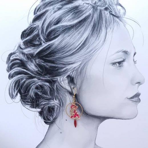 Boucles d'oreilles chats en liberty Capel rubis Boucles d'oreilles chats en liberty Capel rubis