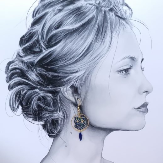 Boucles d'oreilles Chouettes en TISSU Liberty Erica navy Boucles d'oreilles Chouettes en TISSU Liberty Erica navy