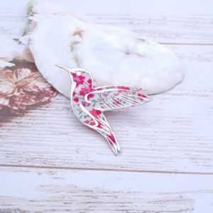 Broche colibri en tissus liberty Phoebe Fushia