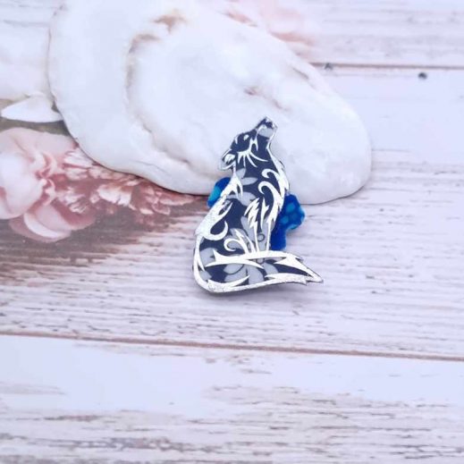 Broche loup en liberty Capel navy