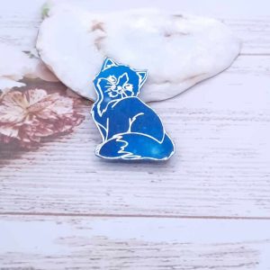 broche chat en tissu féérie bleu