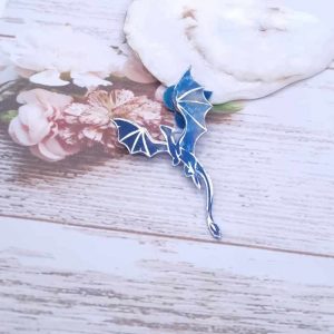 Broche dragon en tissus féérie bleu