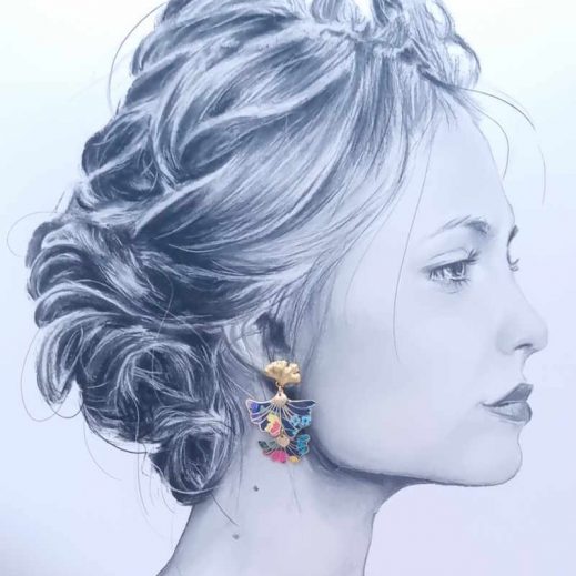 Boucles d'oreilles Papillon et ginkgo en tissu liberty dreams of summer multicolore Boucles d'oreilles Papillon et ginkgo en tissu liberty dreams of summer multicolore