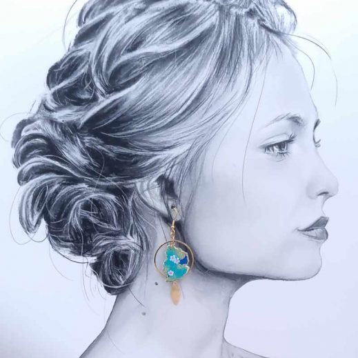 Boucles d'oreilles oiseau Paille en queue et L'île Maurice en tissu japonais Sakura bleu Boucles d'oreilles oiseau Paille en queue et L'île Maurice en tissu japonais Sakura bleu