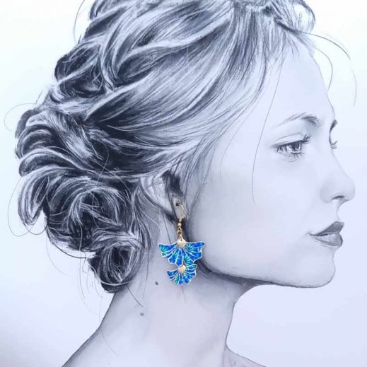 Boucles d'oreilles Gingko et carpe koi en Tissu Petit Pan Zazen outremer Boucles d'oreilles Gingko et carpe koi en Tissu Petit Pan Zazen outremer