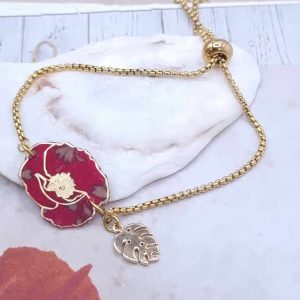 Bracelet ajustable fleur coquelicot en liberty Capel rubis