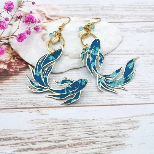 Boucles d'oreilles poisson en Tissu Capel canard Boucles d'oreilles poisson en Tissu Capel canard