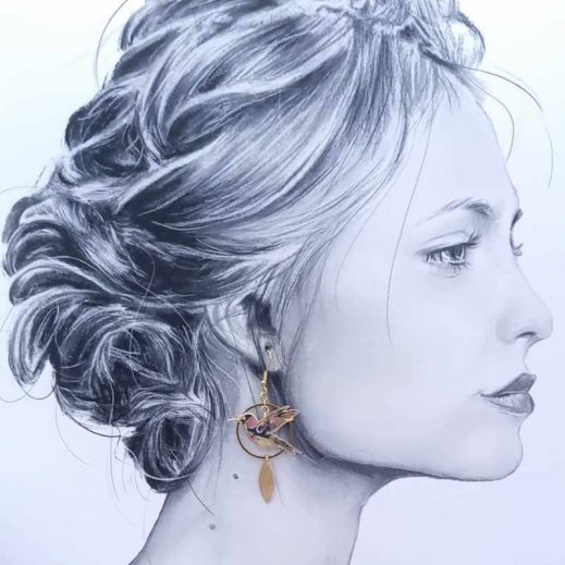 Boucles d'oreilles colibri et hibiscus en tissu liberty dreams of summer burnt Boucles d'oreilles colibri et hibiscus en tissu liberty dreams of summer burnt
