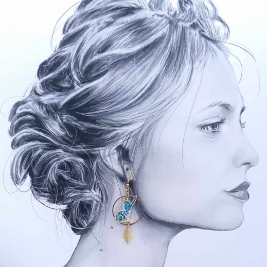 Boucles d'oreilles chat en TISSU liberty Strawberry thief émeraude Boucles d'oreilles chat en TISSU liberty Strawberry thief émeraude