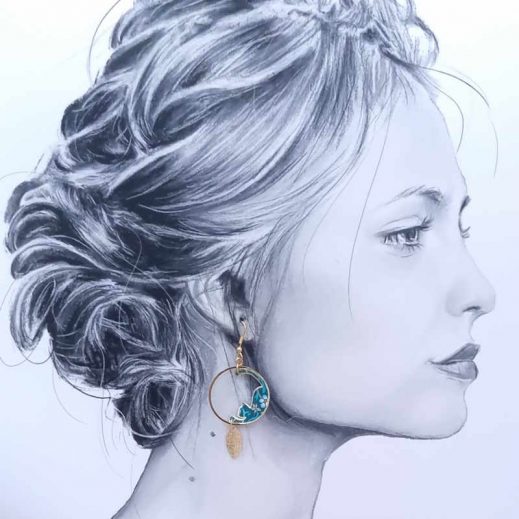 Boucles d'oreilles chat en TISSU liberty Strawberry thief émeraude Boucles d'oreilles chat en TISSU liberty Strawberry thief émeraude