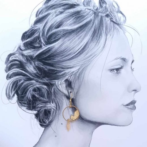 Boucles d'oreilles chats en tissus japonais moiré doré Boucles d'oreilles chats en tissus japonais moiré doré