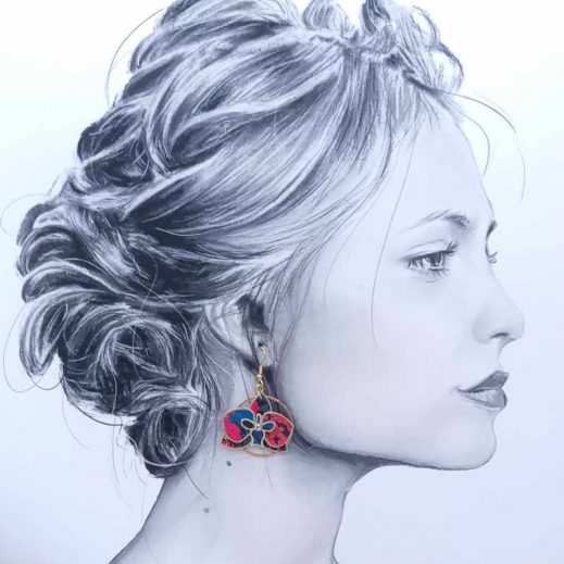 Boucles d'oreilles orchidées en liberty Ciara pétrole Boucles d'oreilles orchidées en liberty Ciara pétrole