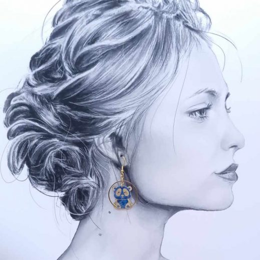 Boucles d'oreilles Panda et lotus en Liberty Emma and Georgina bleu Boucles d'oreilles Panda et lotus en Liberty Emma and Georgina bleu