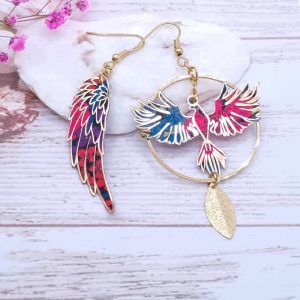 Boucles d'oreilles Phoenix et aile en liberty Ciara pétrole