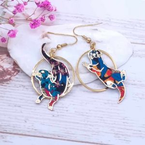 Boucles d'oreilles loutres en TISSU liberty Ciara pétrole