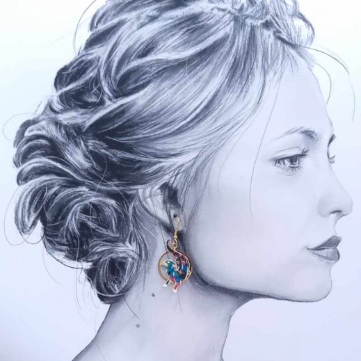 Boucles d'oreilles loutres en TISSU liberty Ciara pétrole Boucles d'oreilles loutres en TISSU liberty Ciara pétrole