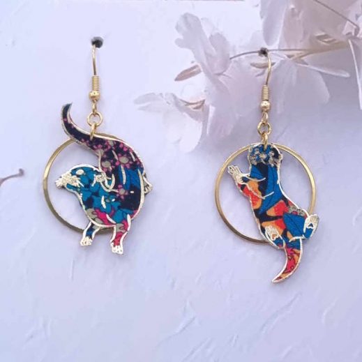 Boucles d'oreilles loutres en TISSU liberty Ciara pétrole Boucles d'oreilles loutres en TISSU liberty Ciara pétrole