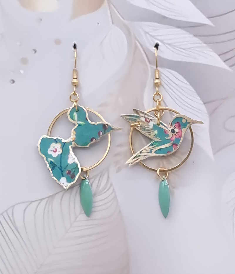 Boucles d'oreilles Colibri et Guadeloupe en Liberty Donna leigh Jade